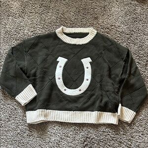 Green and Cream Sweater with Horseshoe Design